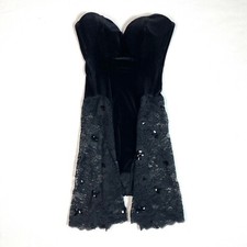 Vtg 90s $365 La Perla Black Velour Bodysuit Bustier w/ Lace Sequin Shorts 34 M B