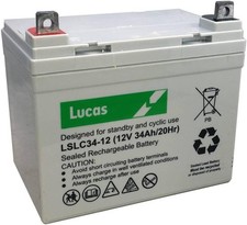 12V 34AH (33AH - 35AH)  36 Holes Lucas LSLC 34-12 AGM/GEL GOLF TROLLEY BATTERY