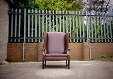 Superb John Lewis Club Library Wingback Leather Armchair Footstool Tan Brown 🚚