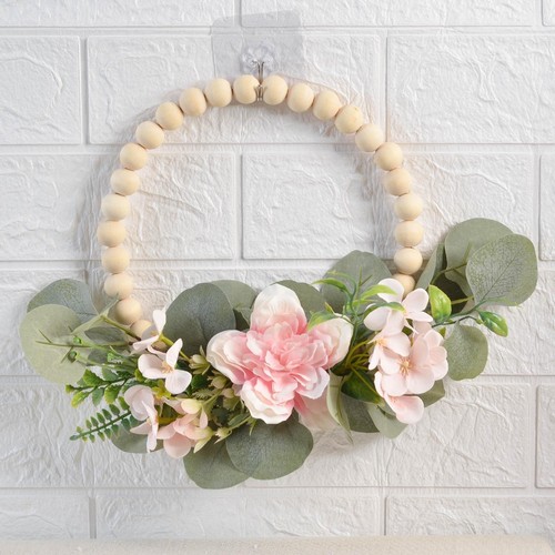 Rustic wood bead wreath with - wood,