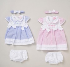 Spanish Striped bow baby dress with knickers and headband