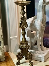 Antique Circa 1800's Exquisite Italian Baroque Silvered Bronze Candlestick 26"