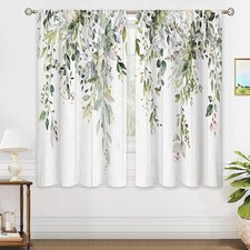 2x Green Leaves Window Curtains Soft Smooth Rustic for Nursery Office Hotel