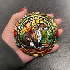 Cute Wild Otter Stained Glass Effect Round Coaster Coasters Coffee Gift set G11