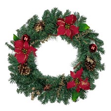 Northlight 24" Pine Poinsettia Berry and Pine Cone Artificial Christmas Wreath