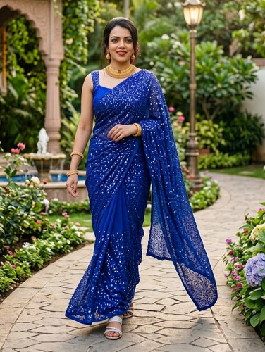 Blue sequence saree designer - sequence,