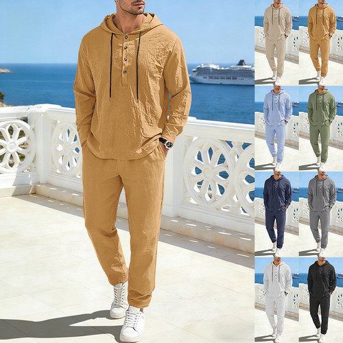 Men linen blend hooded - men's,