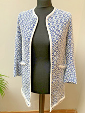 Zara ‘That Coat’ Jacket Blazer Size XS Blue White Jacquard With Fringing **VGC**
