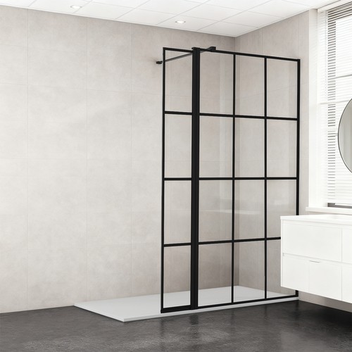 Black grid shower screen walk - black,