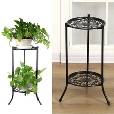 Wrought Iron Round Plant Stand 2 Tier Flower Pot Display Shelf Planter Holder UK