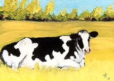 CLASSIC COW, 5X7x3/4 Original Oil Painting of a Holstein Cow by Ty Livingston.