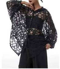 Black Arty Rock Chic Street Swag Blouse Shirt  Long Light  Autumnal Jacket 10 12