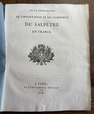 ON THE MANUFACTURE, IMPORTATION AND TRADE OF SALTPETER IN FRANCE - 1818
