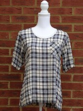 BNWT Gold Hawk Womens Vanilla Plaid Monochrome B&W Short Sleeved Blouse XS £250