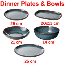 Stoneware Dinner Plates & Bowls Set Rustic Glazed Tableware Kitchen By IKEA