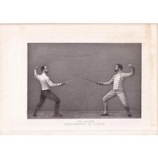 1890 SWORD FENCING Print - Salute, Engagement in Tierce - 7.5 x 5 Inches