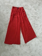ZARA Red Satin Wide Leg Palazzo Trousers Pants Elastic Waist High Rise Size M