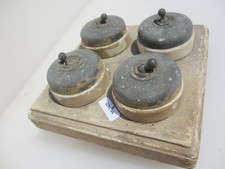 Antique Brass & Ceramic Light Switches Old Dolly Switch Quadruple Vintage Plaque