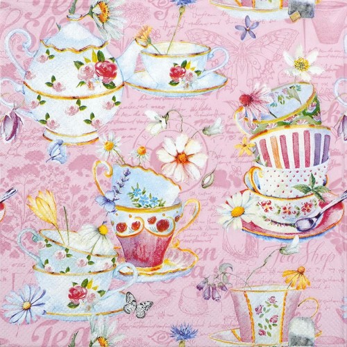 Vintage teacup napkins floral - teacup,