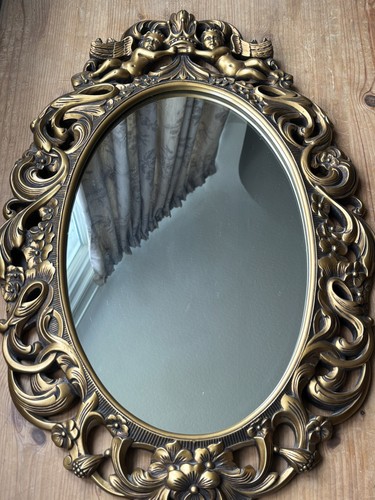 Gold oval mirror - gold, cherubs