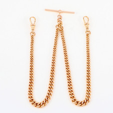 Vintage 9Ct Gold 40.4g Graduated Double Albert Watch Chain 17 3/4''
