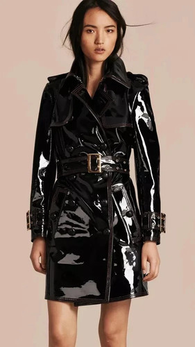 Women pvc vinyl shinny trench - pvc,