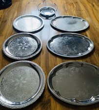 Mixture of silver tone Serving Platters x 7 - oval / round / Bon Bon - used