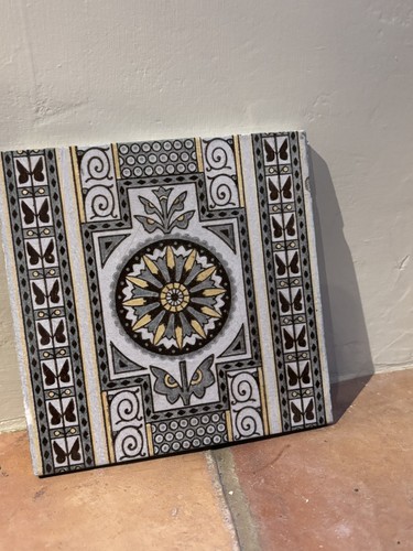 Minton tile c1880 grey yellow - minton, grey/yellow