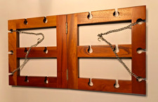 Teak Wood Ceiling Chain Hang 18 Wine Glass Rack Bar 25”x13” Folding