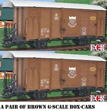 A PAIR yes 2 G SCALE 45mm GAUGE RAILWAY BOX CAR BROWN CARGO BOXCAR GARDEN TRAIN