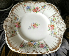 ANTIQUE FLORAL SQUARE SERVING PLATE CAKE PLATE ORNATE DESIGN POSSIBLY DAVENPORTS