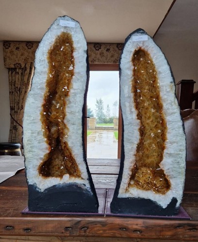 Tall citrine geode pair 437 - tall, &