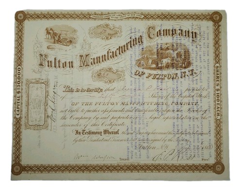 1868 stock certificate fulton - certificate,