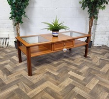 Vintage Mid-Century G Plan Teak & Glass Long Coffee Table With Drawer Danish MCM