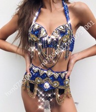 Professional Belly Dance Costume Set 2 Pics Bra Top Hip Scarf Belt Carnival