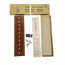 Vntg Drueke #5 Authentic American Design Cribbage Board With Original Box