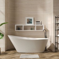 Nuie 1600 x 650mm Freestanding Slipper Bath with Waste & Overflow White Acrylic