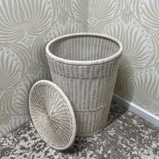 Vintage Wicker Laundry Lidded Basket Large White 59cm x 42cm