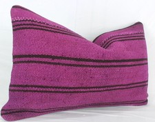 Decorative Purple Turkish Kilim Lumbar Pillow Cover 12x20 Purple Kilim Cushion