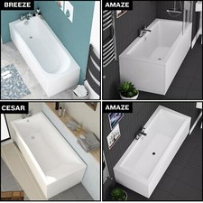 Straight Acrylic Single Double Ended Bath Tub White MDF Panel & Shower Screen
