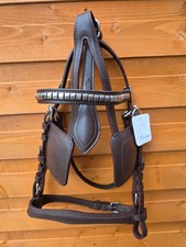 Deluxe Brown Leather Driving Bridle With Silver Hardware Premium Oily leather