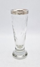 ANTIQUE STERLING SILVER RIMMED ETCHED GLASS VASE Birmingham 1922