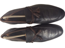 H by Hudson Shoes Men Size UK 10 Black Leather BrowTassel Loafers Slip On Dress
