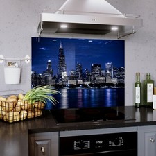 Glass Splashback Kitchen Tile Cooker Panel ANY SIZE Night Cityscape Light Sky