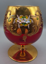Vintage Bohemia, Venetian Red and Gold Hand Painted Ornate Brandy Glass (B)