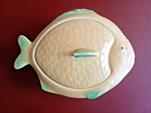 Vintage pottery fish tureen - vintage,