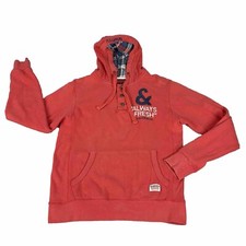 Pull & Bear Hoodie Pullover Henley Sweatshirt Unisex Medium Red Hipster Pouch