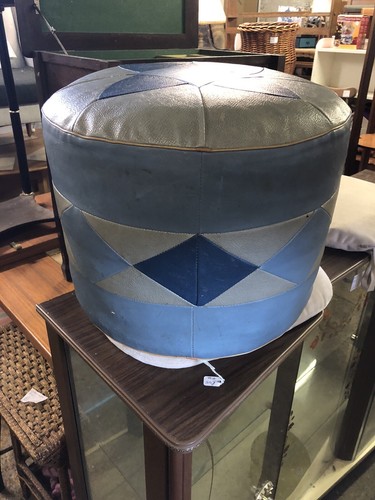 Retro blue round pouffe with - round,