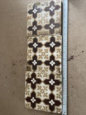 VICTORIAN DECORATIVE MINTONS CERAMIC FLOOR TILES x3 - Brown White ANTIQUE. CD