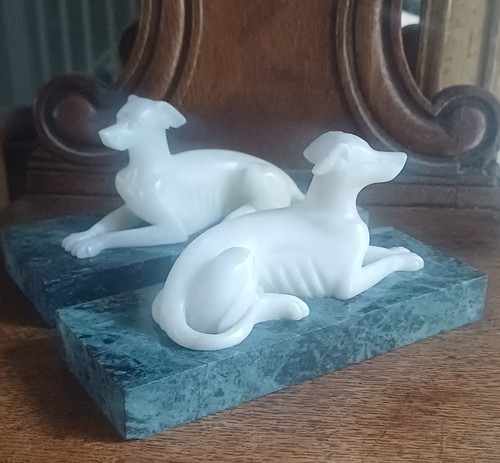 Pair carved alabaster - pair,